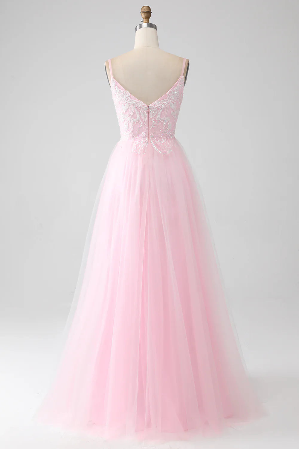 DingJiDress Light Pink A-Line Spaghetti Straps Prom Dress with Beading