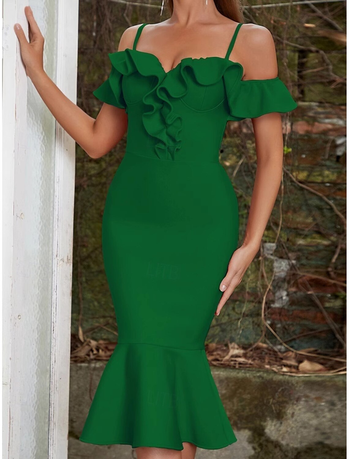 Mermaid / Trumpet Cocktail Dresses Elegant Dress Performance Evening Party Tea Length Sleeveless Sweetheart Stretch Crepe Backless with Ruffles Derby Dresses