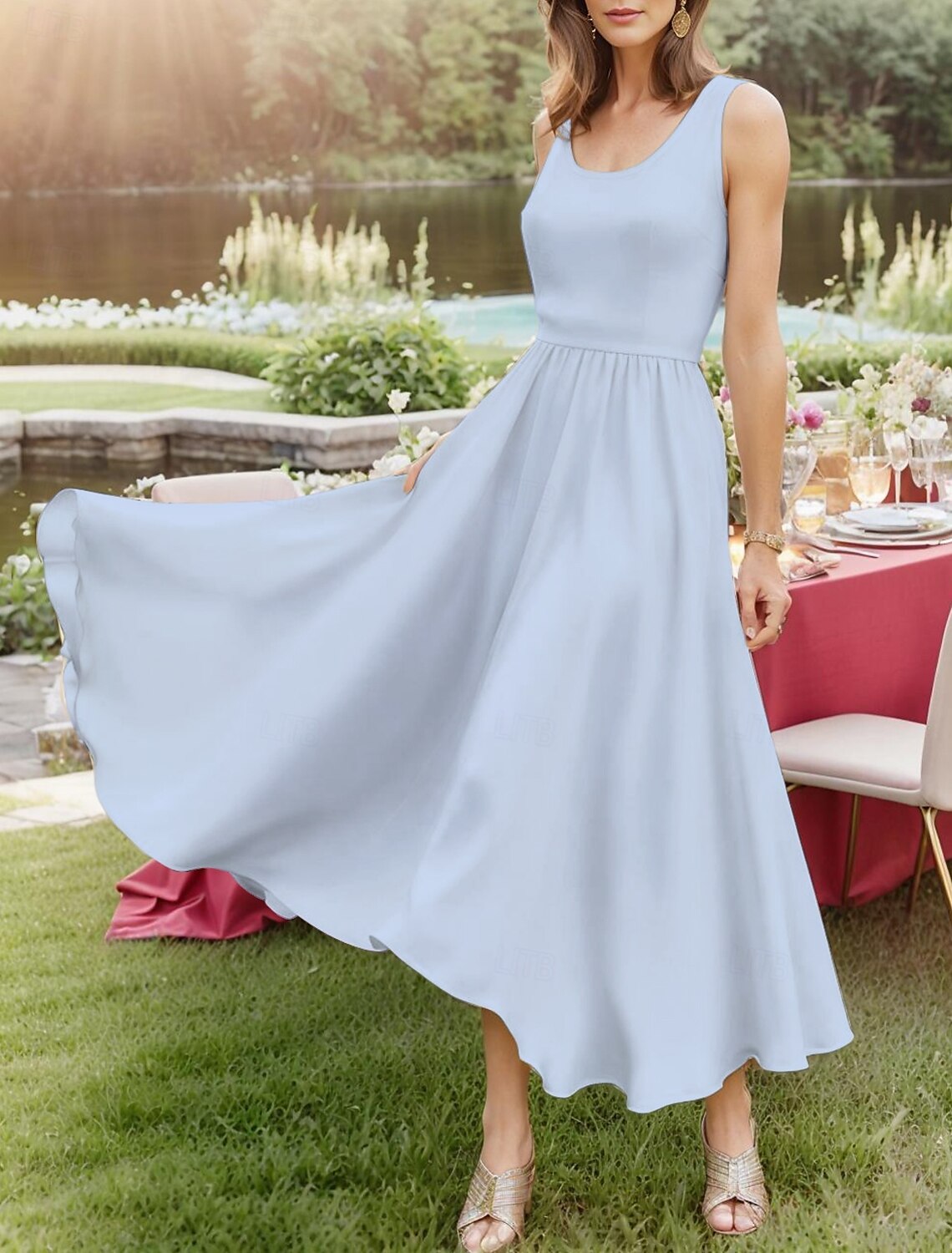 Women's Midi Dress Sundress A Line Dress Off The Shoulder Dress Vacation Casual Beach Outdoor Party Going out Regular Fit Solid Color Graphic Plain Sleeveless U Neck White Pink Wine Navy Blue Summer