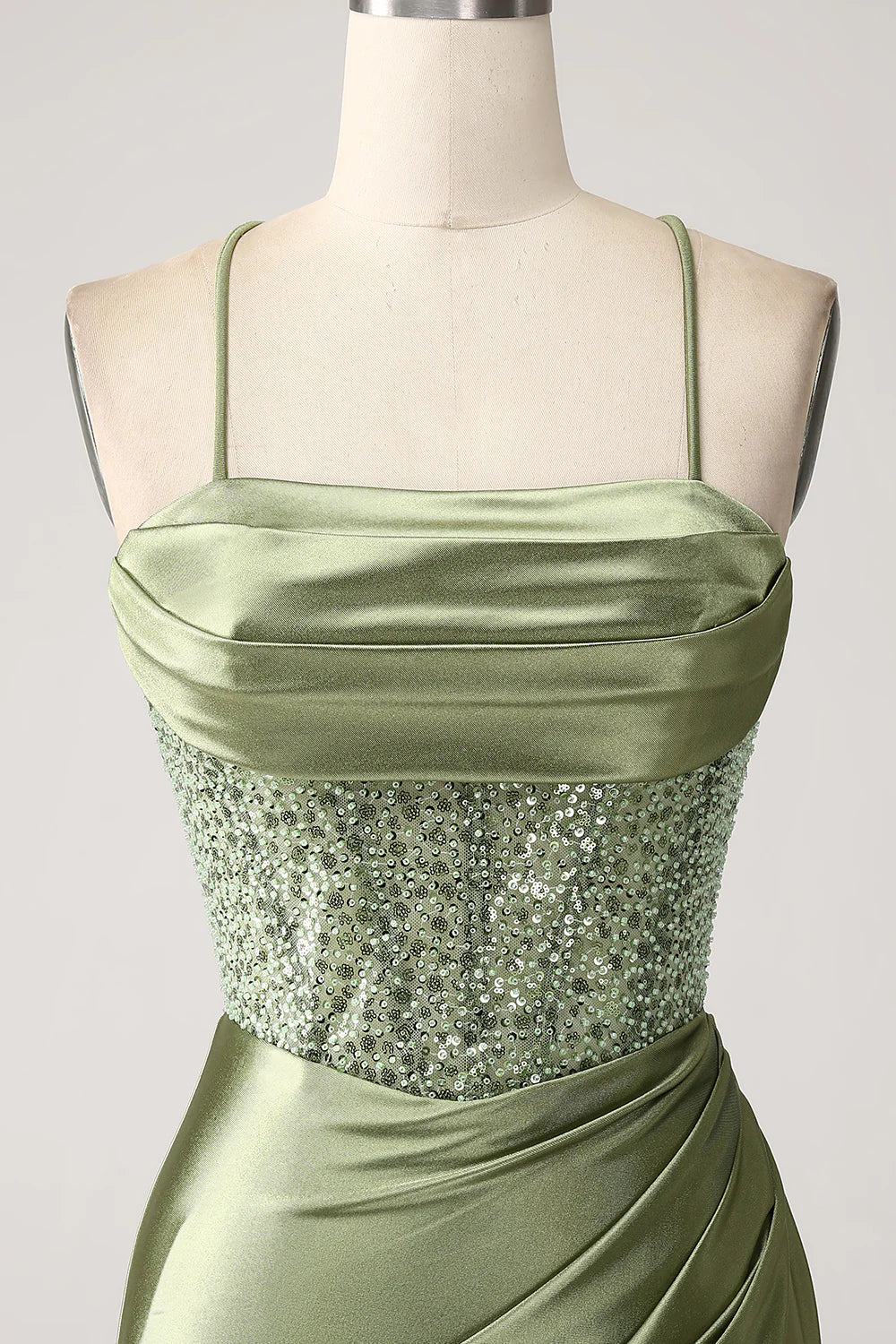 DingJiDress Army Green Mermaid Cowl Neckline Sequin Long Prom Dress With Slit
