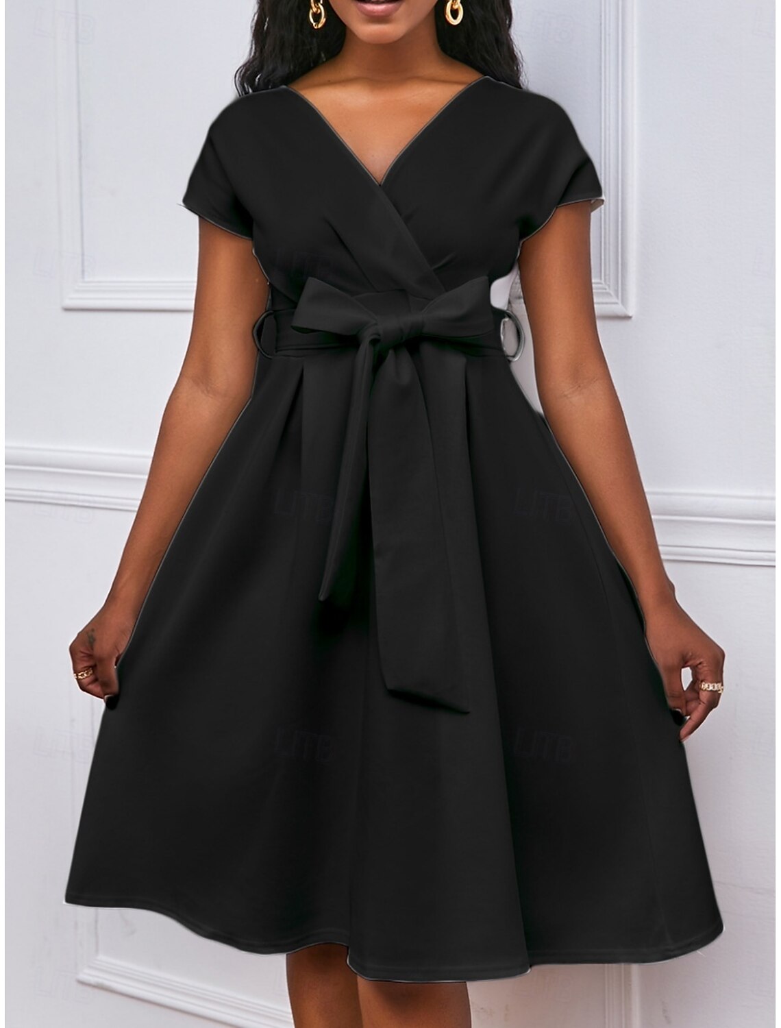 Kentucky Derby Women's Midi Dress A Line Dress Summer Dress Fit And Flare Dress Semi Formal Kentucky Derby Wedding Guest Cocktail Party Regular Fit Graphic Short Sleeve V Neck Black White Yellow Red