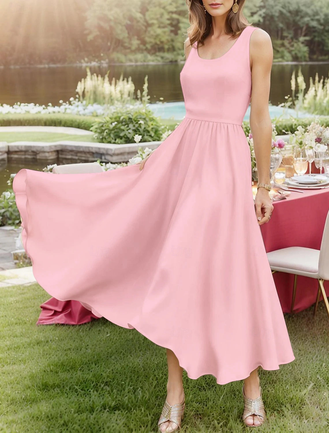 Women's Midi Dress Sundress A Line Dress Off The Shoulder Dress Vacation Casual Beach Outdoor Party Going out Regular Fit Solid Color Graphic Plain Sleeveless U Neck White Pink Wine Navy Blue Summer