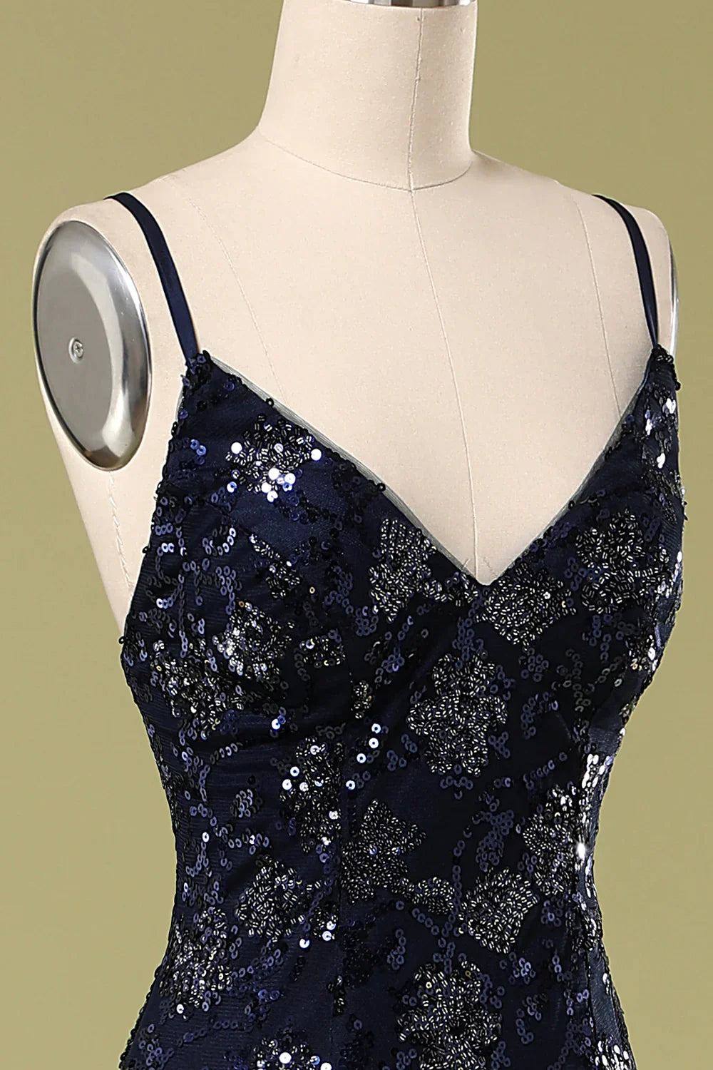 DingJiDress Navy Evening Dress with Beading Sequins