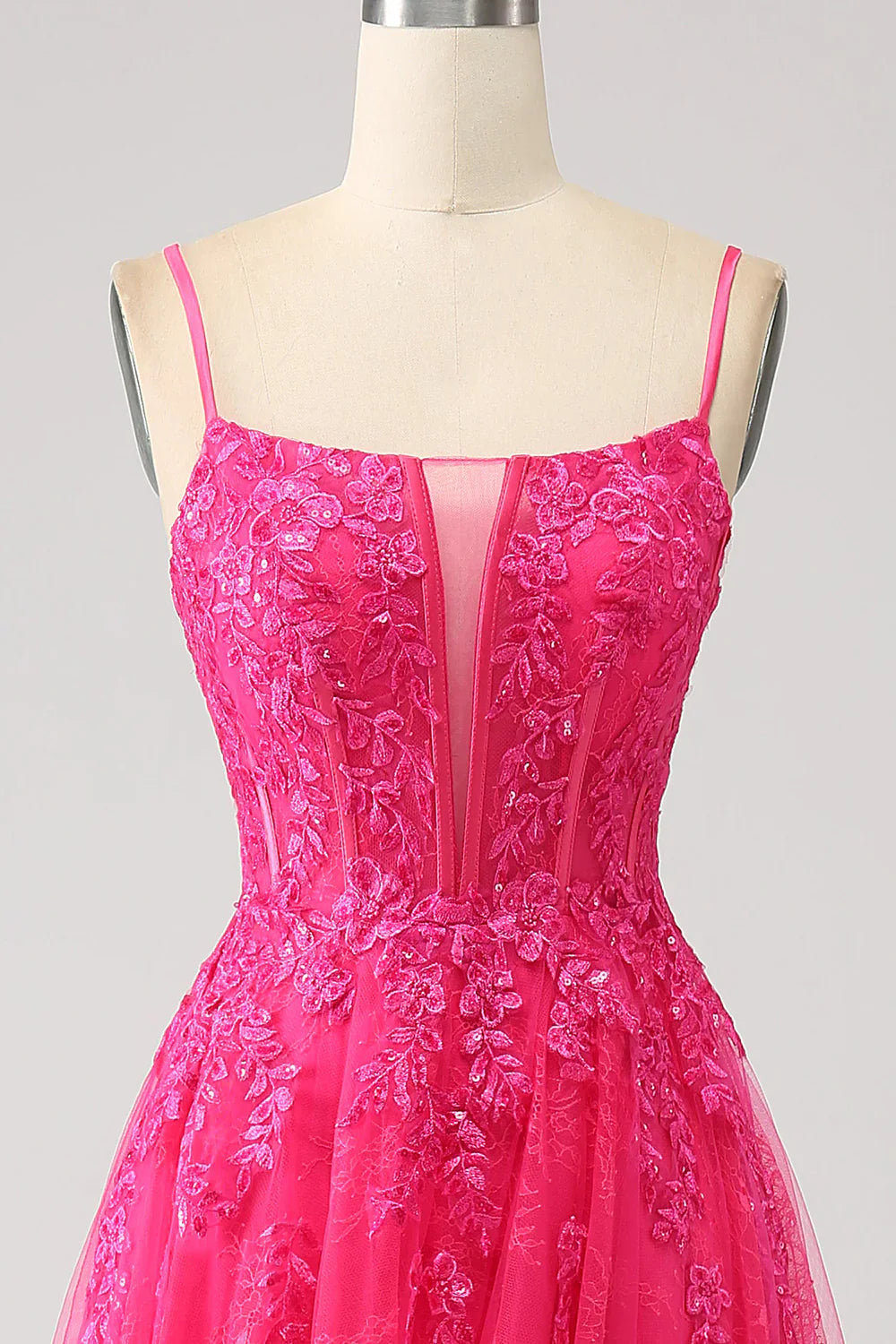 DingJiDress Fuchsia A-Line Corset Lace Long Prom Dress with Slit
