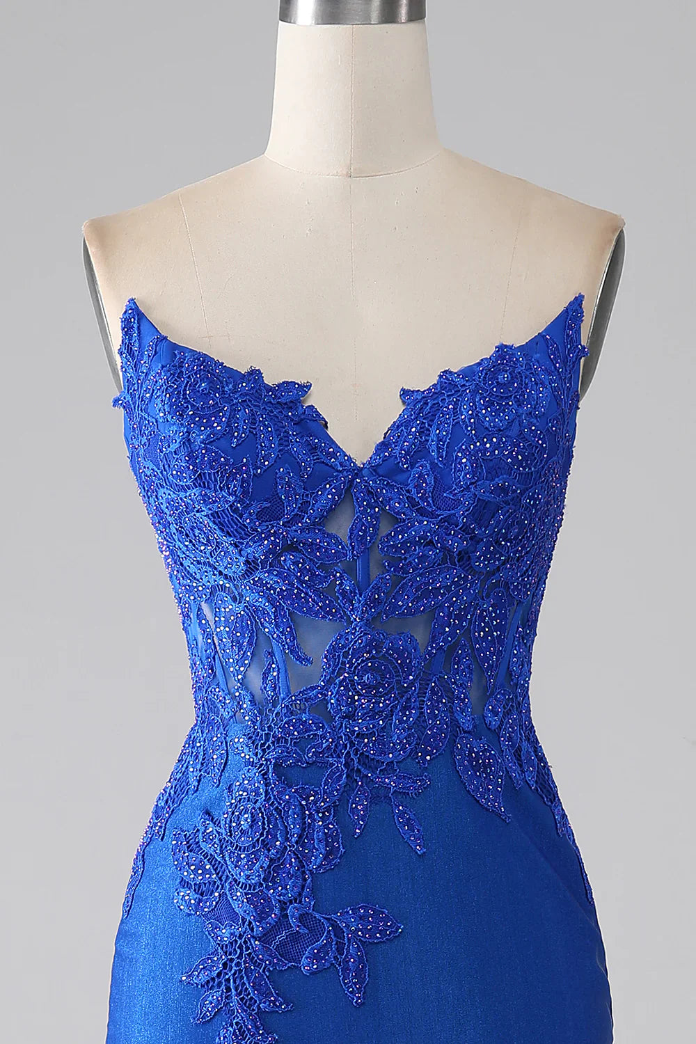 DingJiDress Royal Blue Mermaid Strapless Long Beaded Prom Dress With Appliques