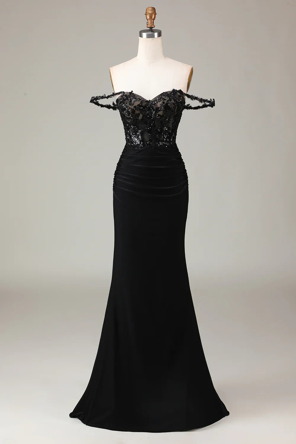 DingJiDress Off the Shoulder Black Sparkly Mermaid Prom Dress