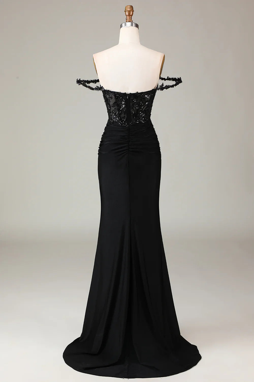 DingJiDress Off the Shoulder Black Sparkly Mermaid Prom Dress