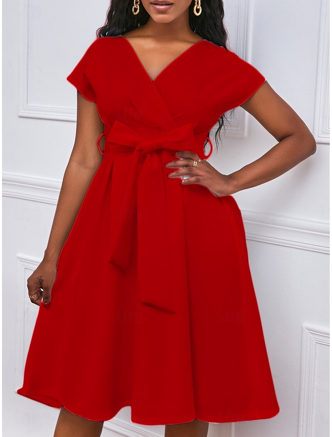 Kentucky Derby Women's Midi Dress A Line Dress Summer Dress Fit And Flare Dress Semi Formal Kentucky Derby Wedding Guest Cocktail Party Regular Fit Graphic Short Sleeve V Neck Black White Yellow Red