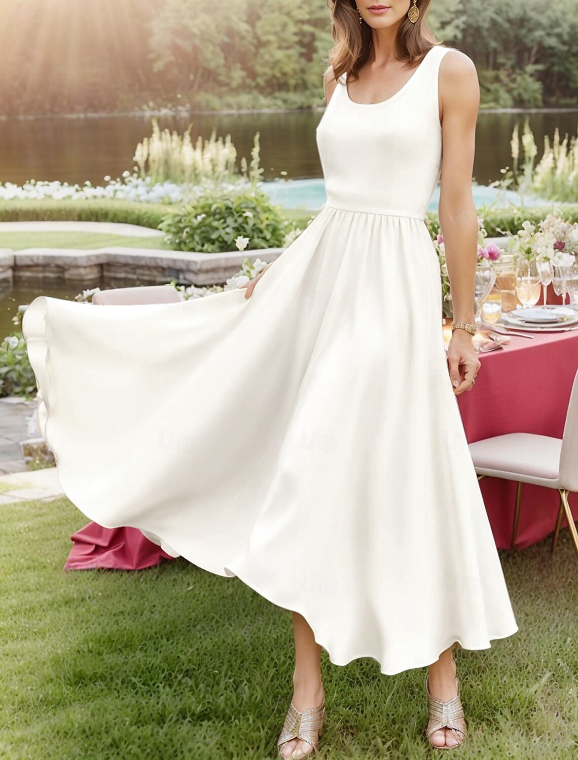 Women's Midi Dress Sundress A Line Dress Off The Shoulder Dress Vacation Casual Beach Outdoor Party Going out Regular Fit Solid Color Graphic Plain Sleeveless U Neck White Pink Wine Navy Blue Summer