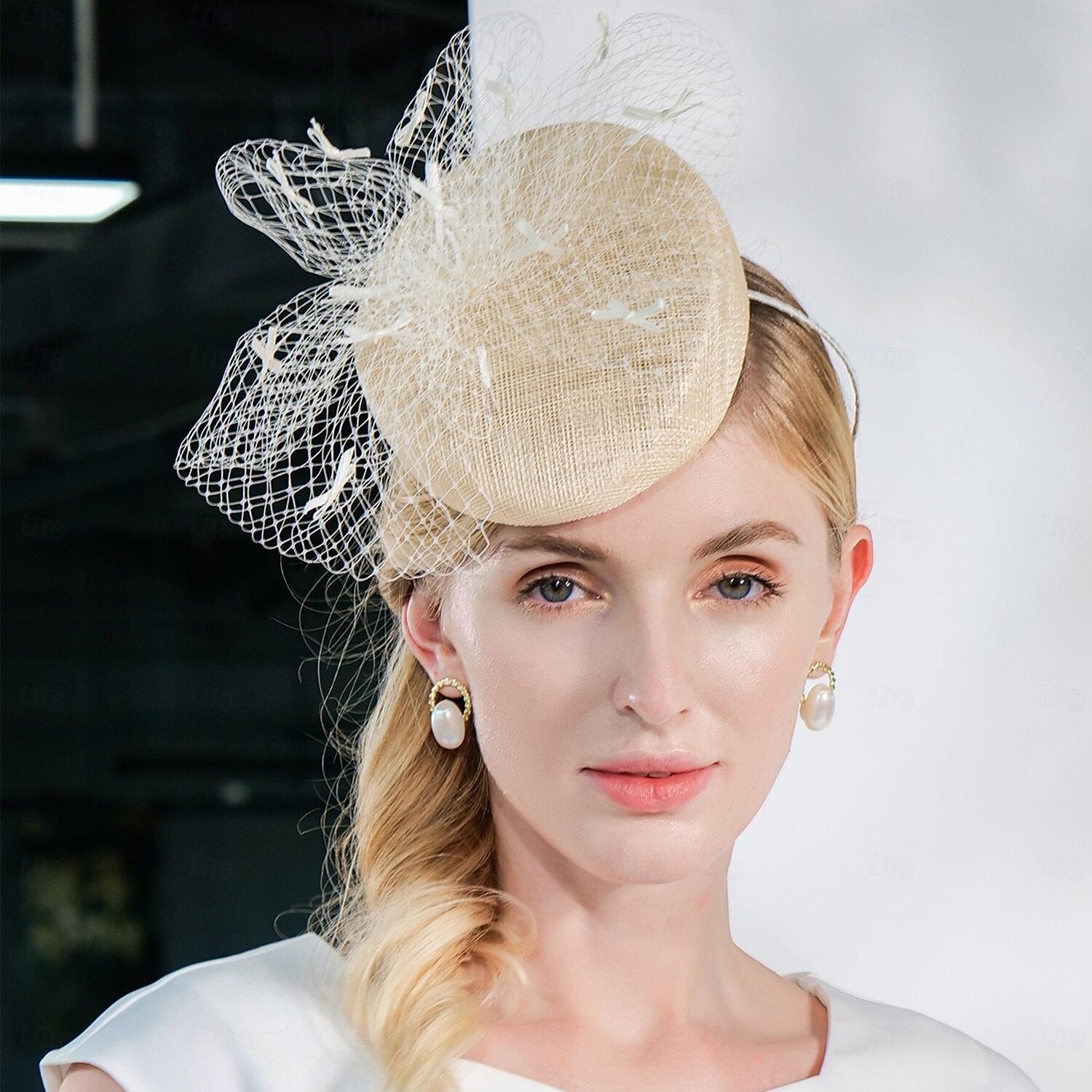 DingJiDress Headbands Hats Sinamay Hat Veil Hat Wedding Tea Party Elegant Wedding With Splicing Tulle Headpiece Headwear