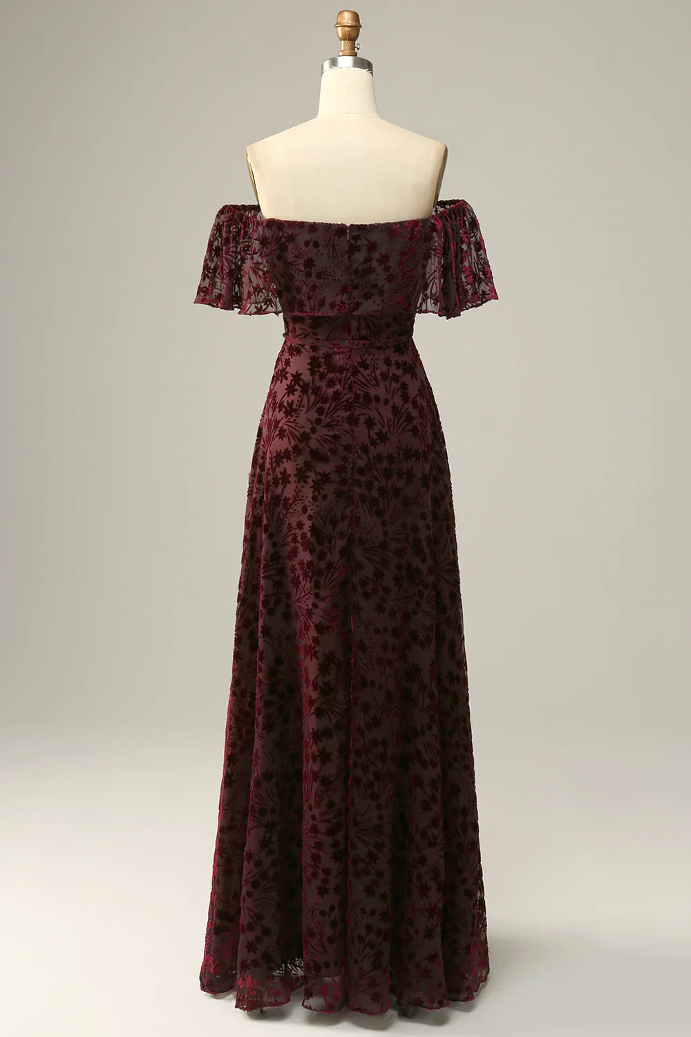 DingJiDress Burgundy Flower Off The Shoulder Evening Dress