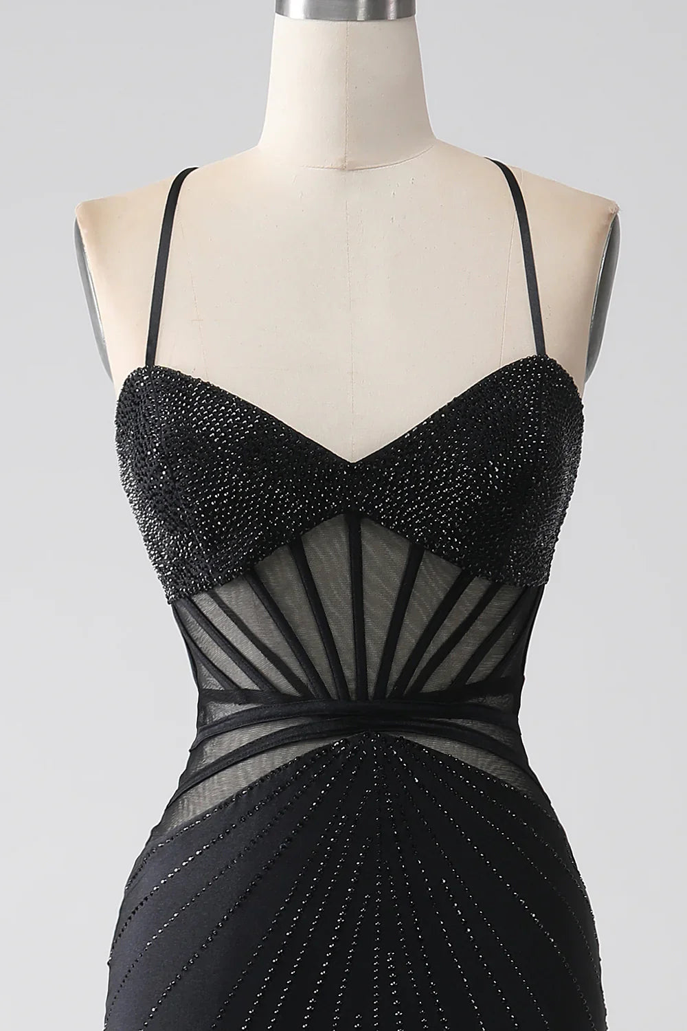 DingJiDress Mermaid Black Spaghetti Straps Long Prom Dress with Slit