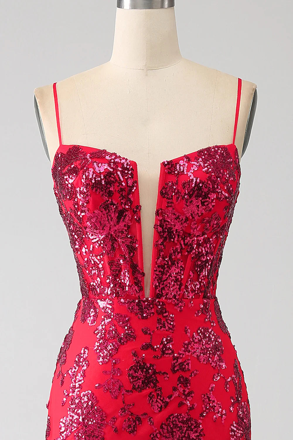 DingJiDress Mermaid Dark Red Sequins Prom Dress with Slit