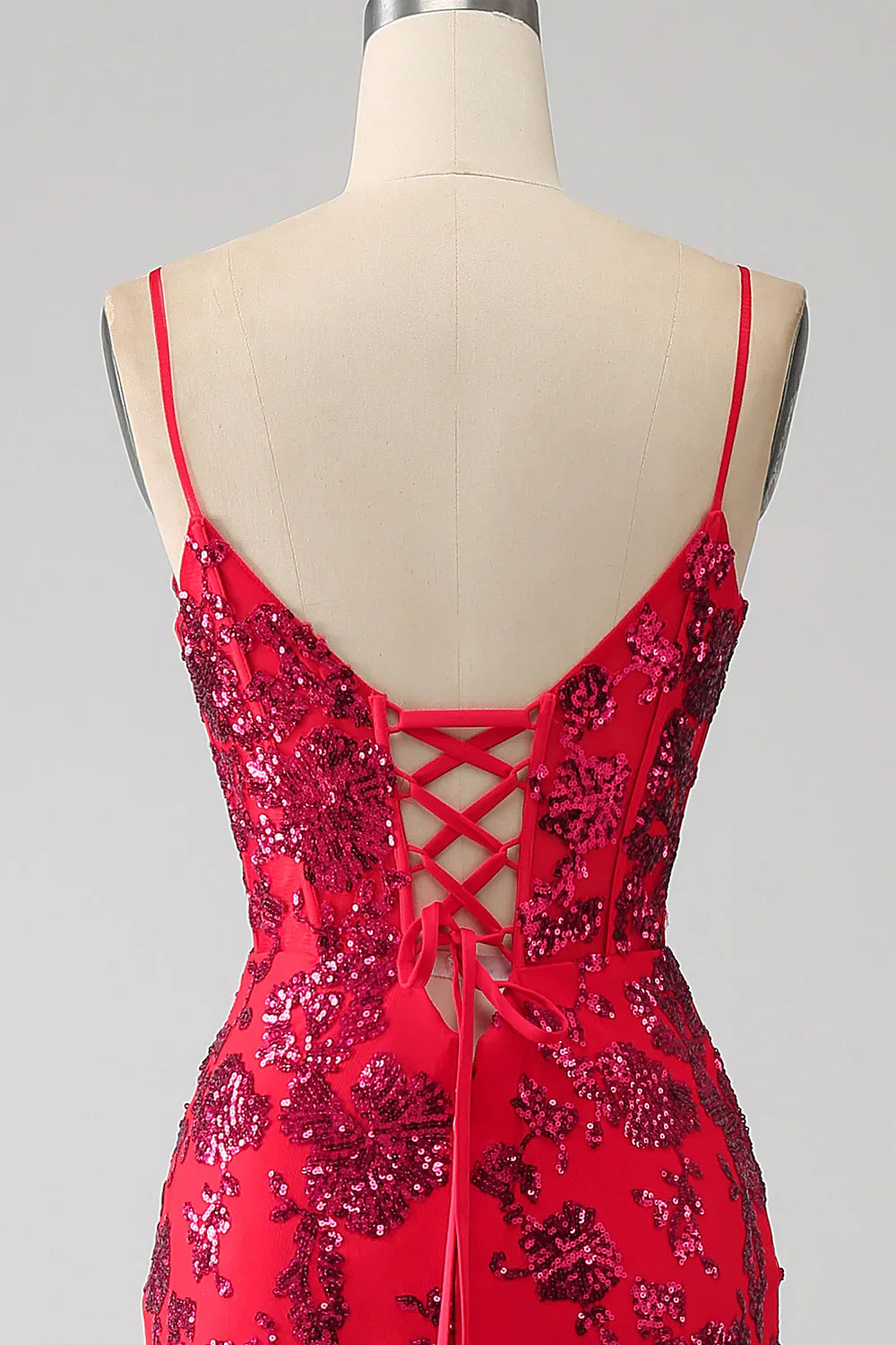 DingJiDress Mermaid Dark Red Sequins Prom Dress with Slit