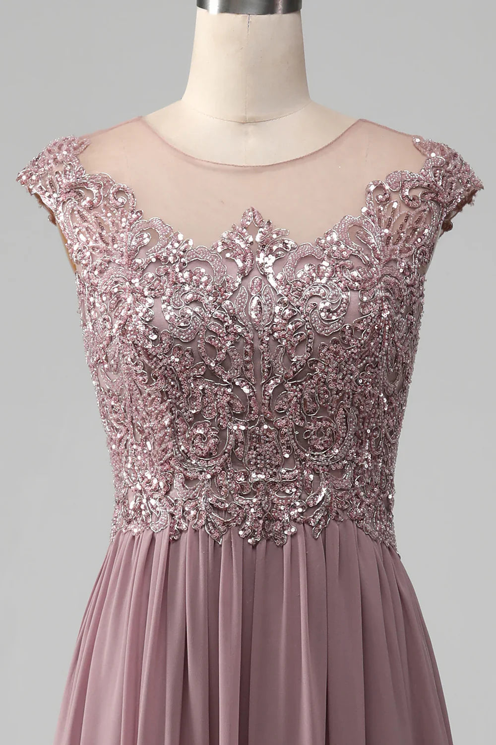 DingJiDress Elegant Bridesmaid Dresses Sparkly Dusk A-Line Round Neck Sequin Chiffon Floor-Length Dress Fall Wedding Guest Dress November