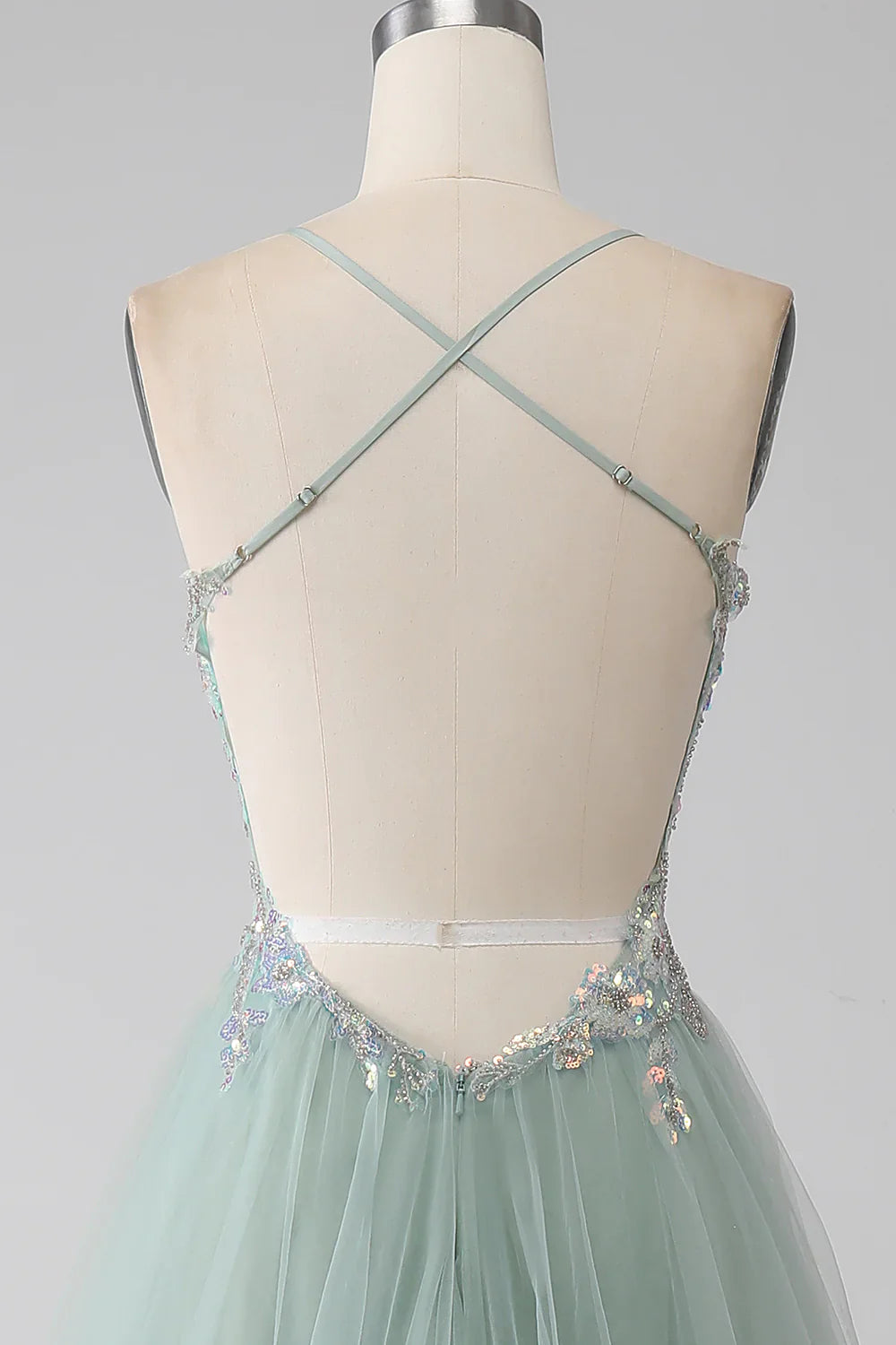 DingJiDress A-Line Beaded Light Green Prom Dress with Slit