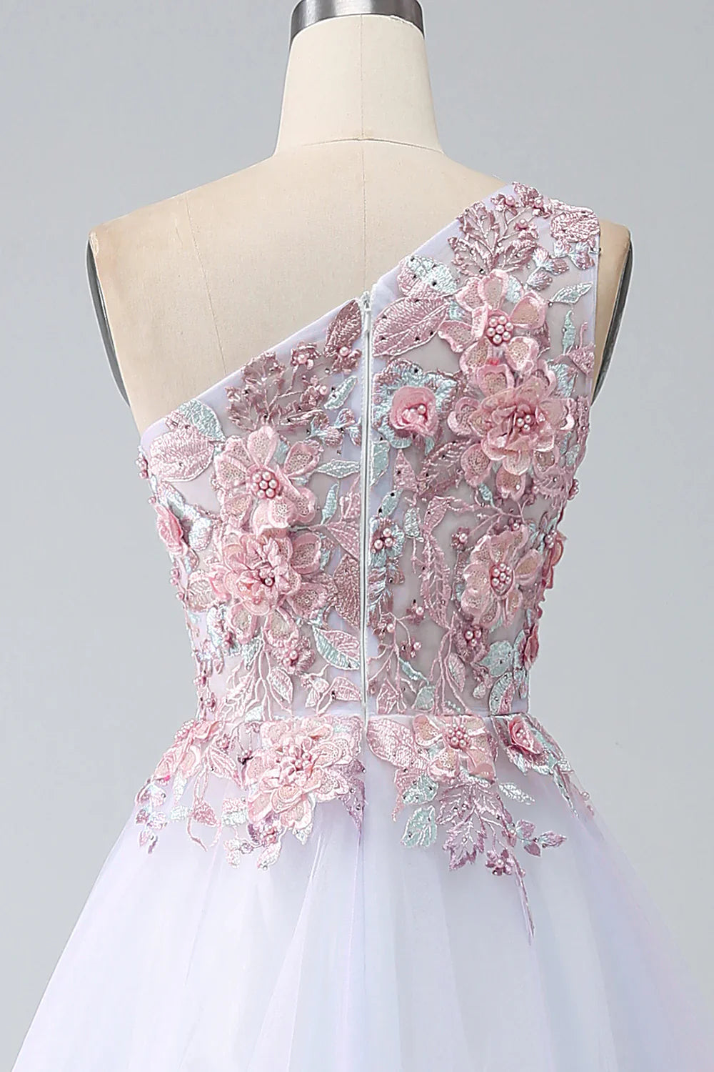 DingJiDress A-Line One Shoulder Pink Prom Dress with Appliques