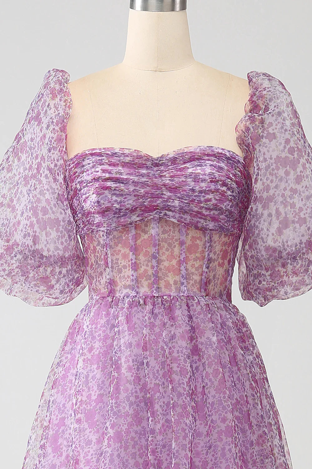 DingJiDress A-Line Square Neck Purple Corset Prom Dress with Half Sleeves