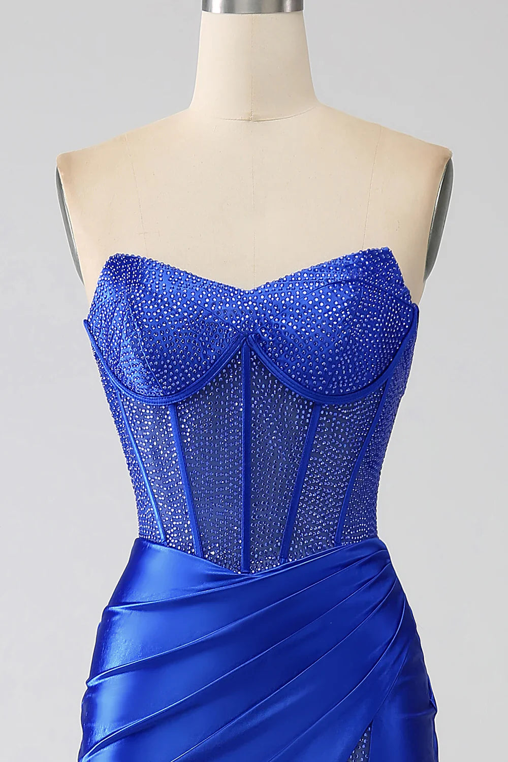 DingJiDress Mermaid Strapless Royal Blue Corset Prom Dress with Beading
