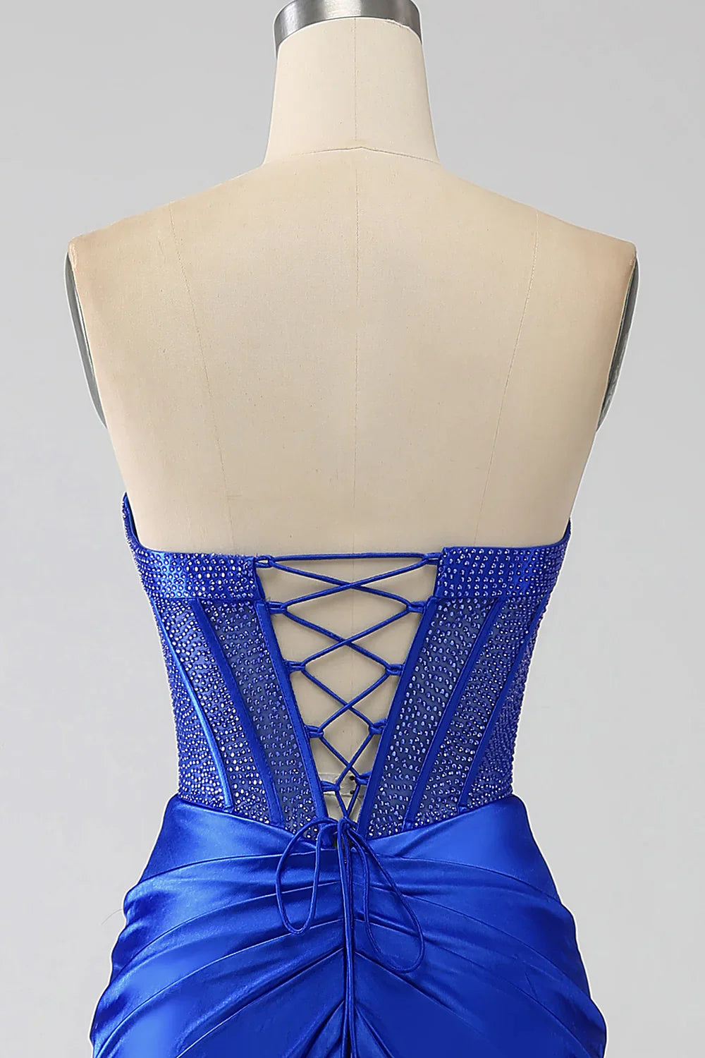 DingJiDress Mermaid Strapless Royal Blue Corset Prom Dress with Beading