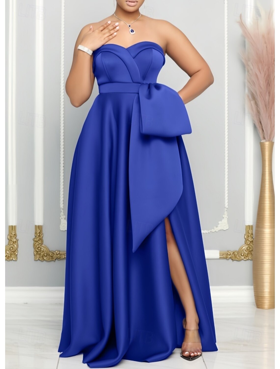 A-Line Wedding Guest Dresses Side Slit Dress Wedding Guest Homecoming Floor Length Sleeveless Sweetheart Fall Wedding Guest Satin with Slit Butterfly