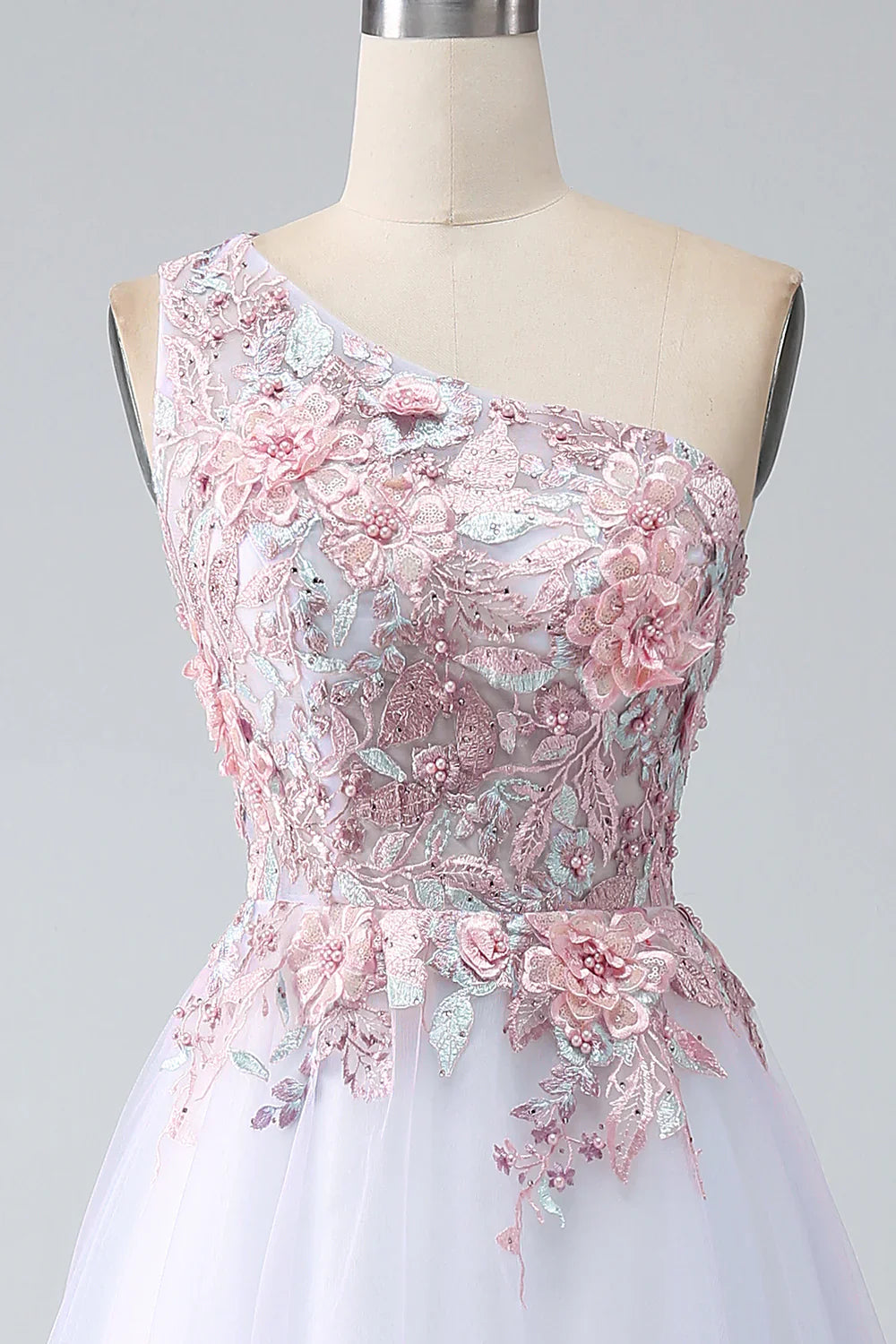 DingJiDress A-Line One Shoulder Pink Prom Dress with Appliques
