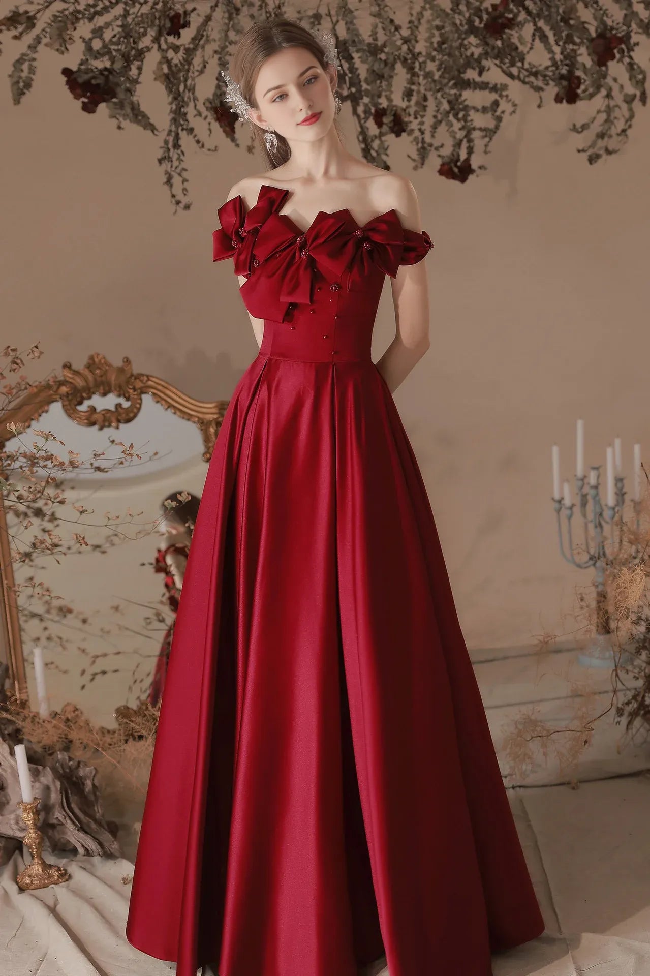 Wine red evening dress