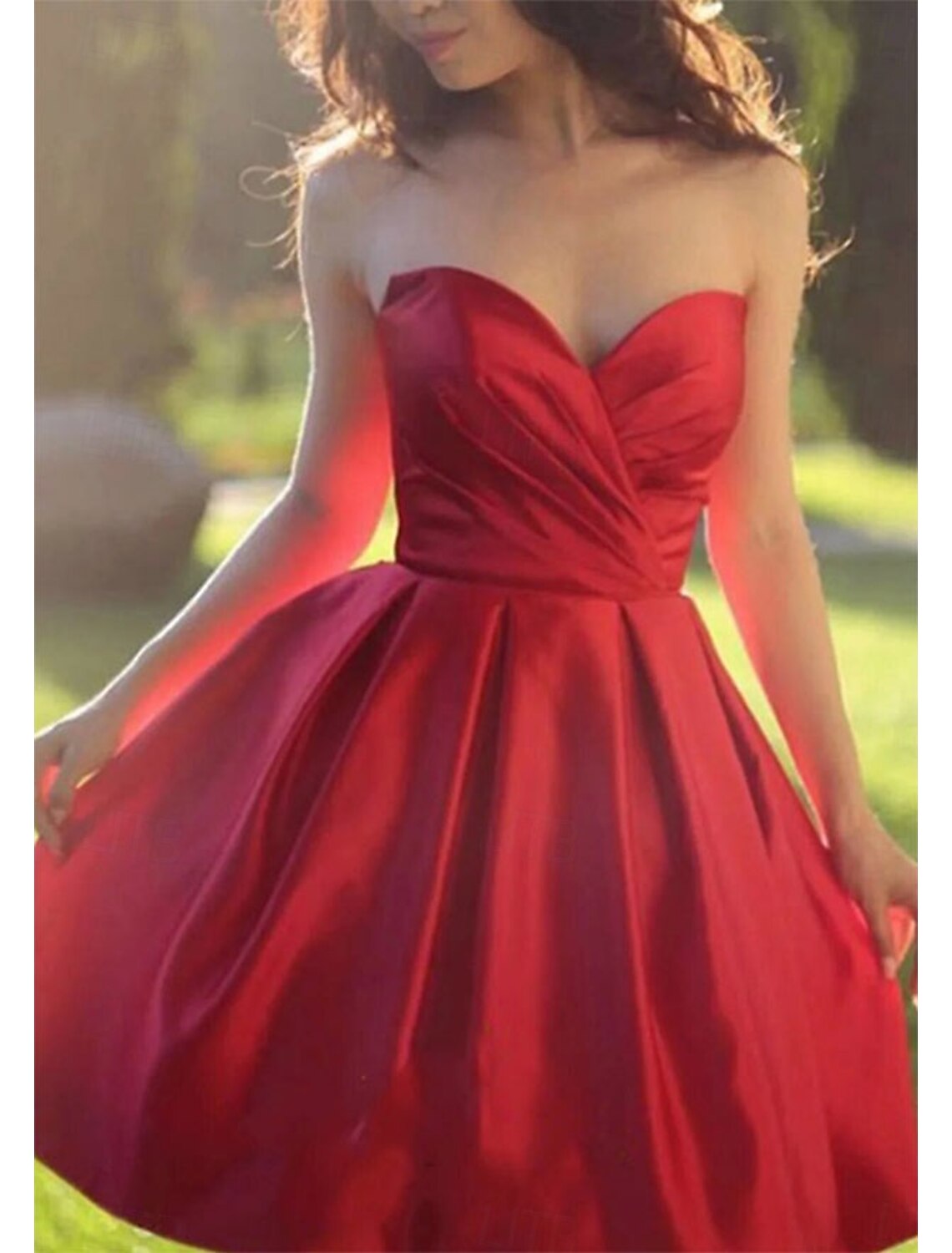 A-Line Homecoming Dresses Minimalist Dress Homecoming Graduation Knee Length Sleeveless Sweetheart Pocket Cotton Backless with Pleats Ruched