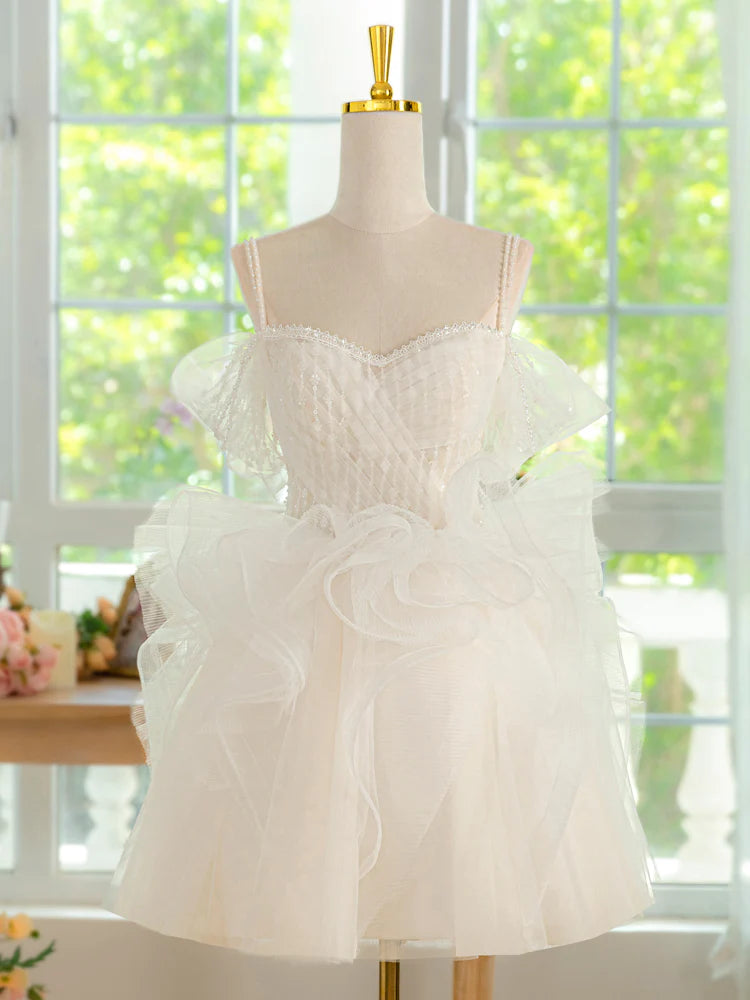 ivory Tulle Lace Ball Gown Short Prom Dress ivory Homecoming Dress