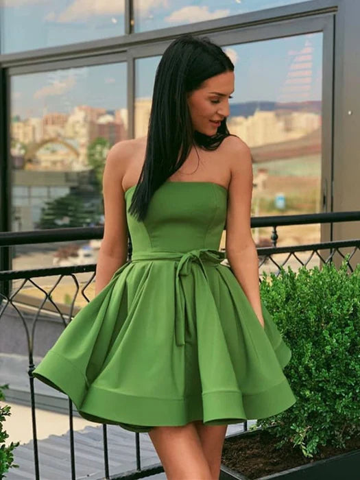 Strapless Green Short Prom Homecoming Strapless Green Formal Graduation Evening