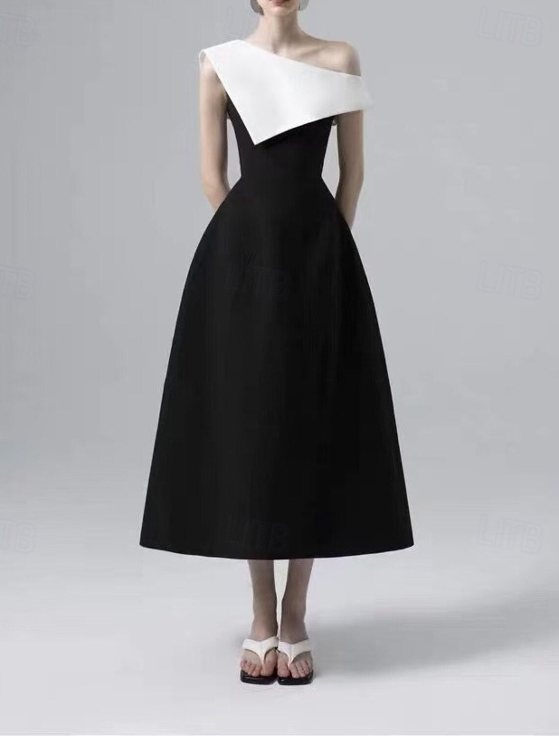 Elegant A-Line Cocktail  Homecoming Dresses Homecoming Cocktail Party Tea Length Sleeveless One Shoulder Cotton Blend Backless with Ruffles