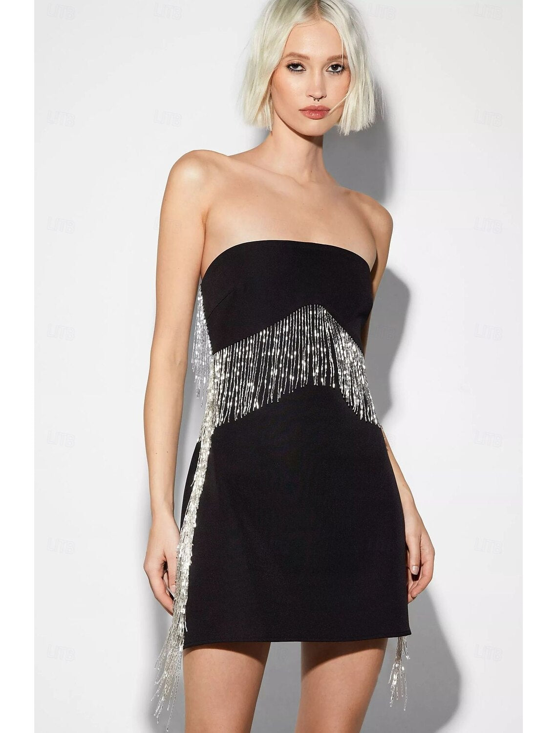 Sheath Sequin Cocktail Dresses Party Dress Homecoming Dress Carnival Party Wear Short Mini Sleeveless Strapless Spandex with Glitter Tassel dress to impress