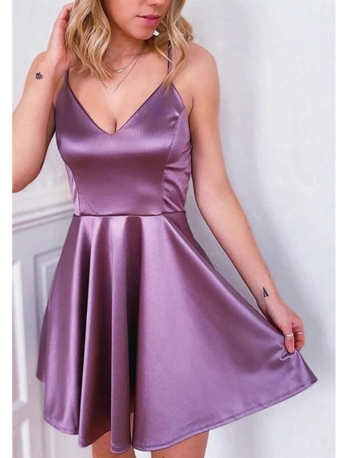 A-Line Homecoming Dresses Empire Dress Homecoming Graduation Short Mini Sleeveless V Neck Wednesday Addams Family Cotton Backless with Glitter Fringe