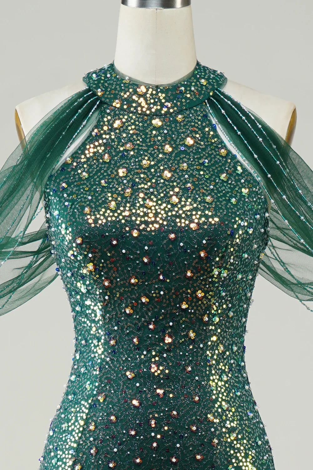 DingJiDress Sparkly Dark Green Sequin Mermaid Long Prom Dress