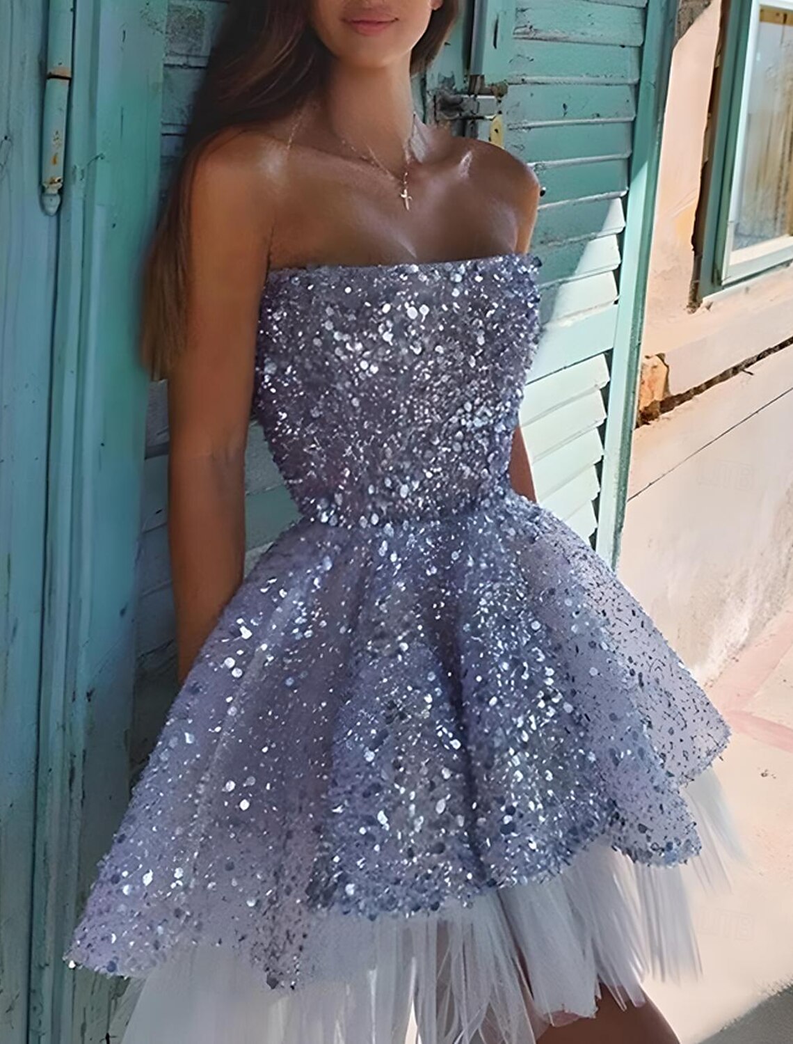 A-Line Homecoming Dresses Sparkle Dress Holiday Graduation Short / Mini Sleeveless Strapless Tulle with Sequin