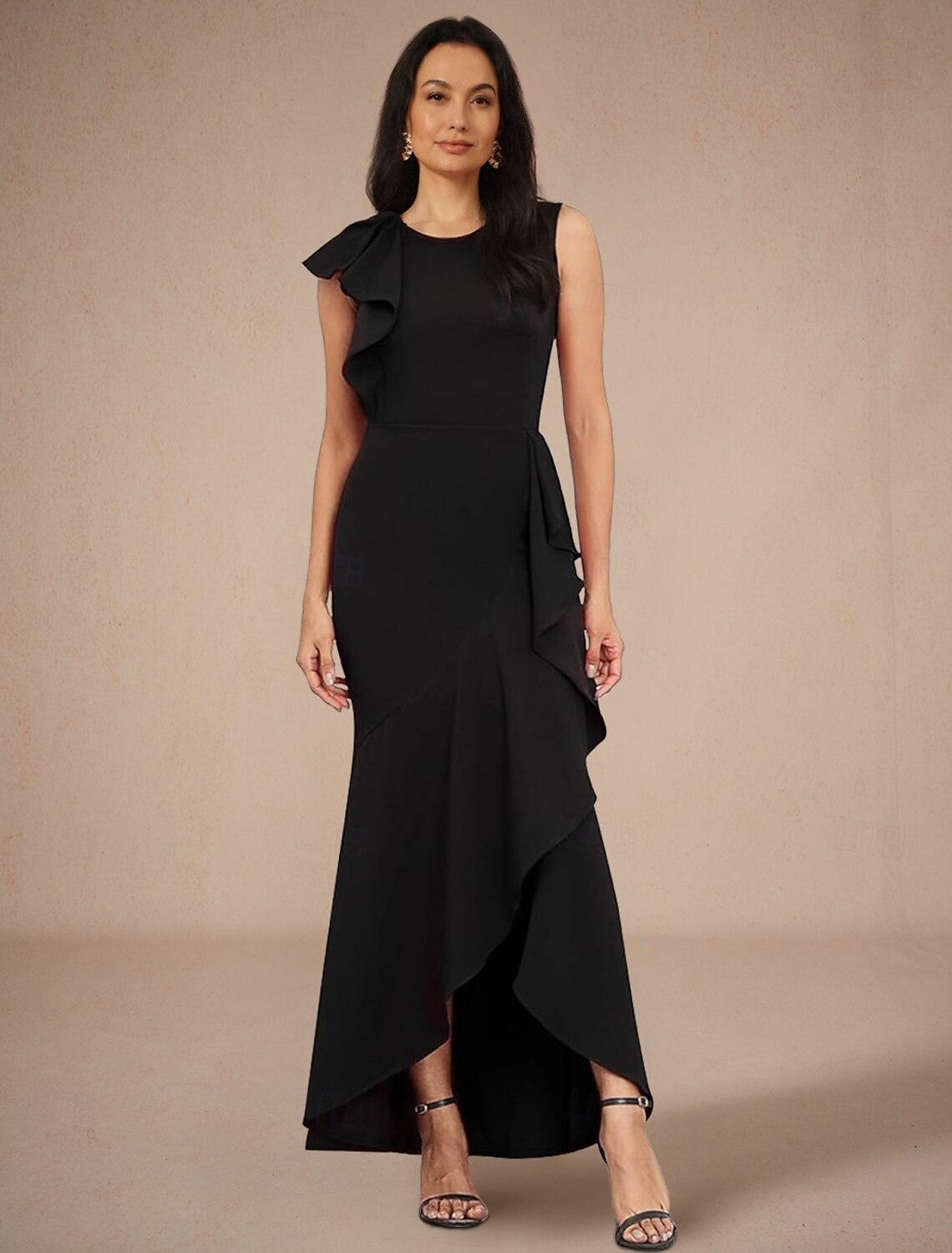 A-Line Wedding Guest Dresses High Low Dress Wedding Guest Homecoming Asymmetrical Sleeveless Jewel Neck Fall Wedding Guest Stretch Crepe with Ruffles