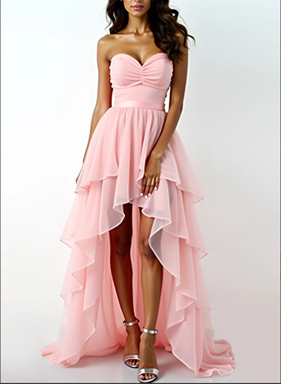 Sweetheart Blush Pink Asymmetrical High-Low Formal Dress
