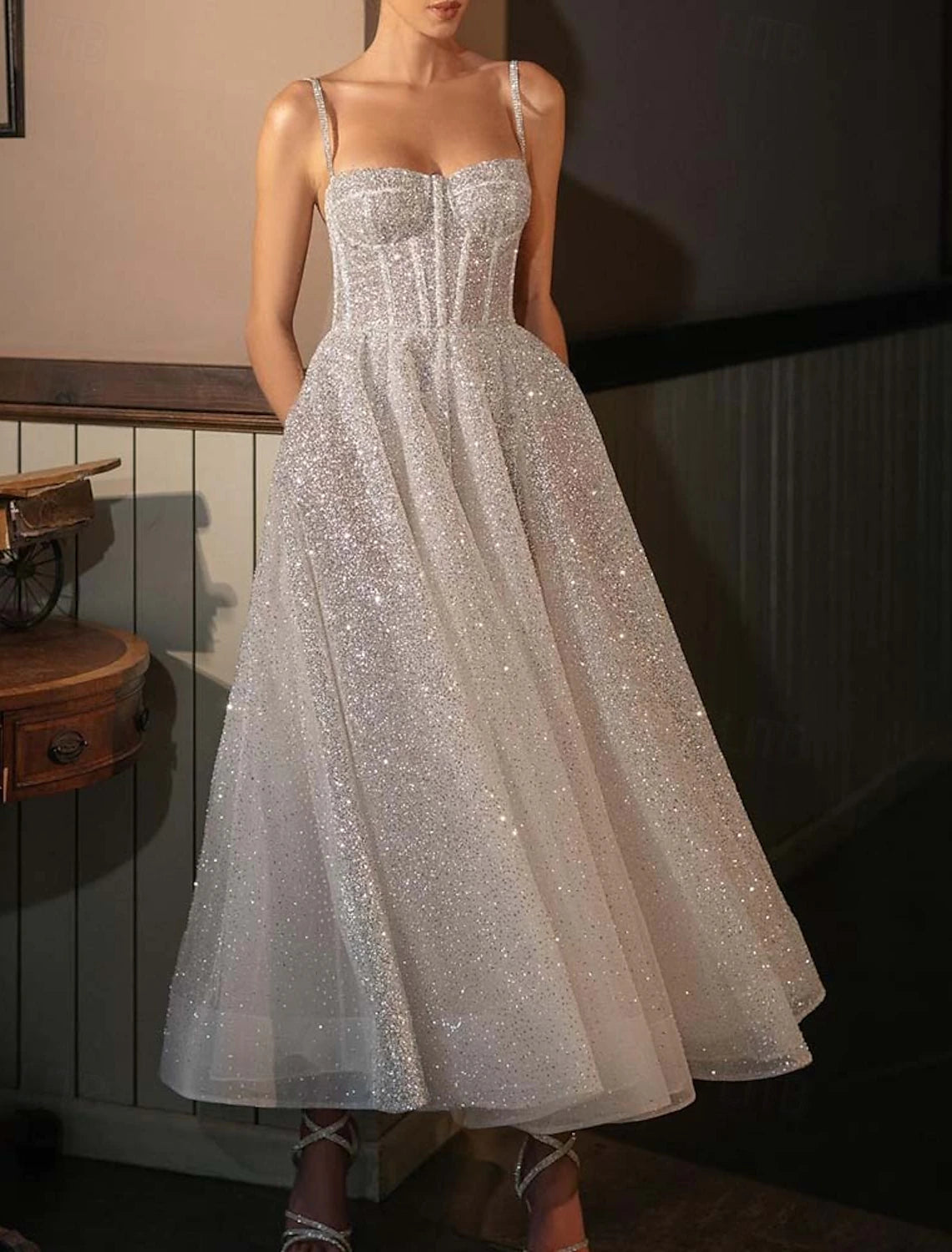 A-Line Cocktail Dresses Elegant Dress Cocktail Party Semi Formal Floor Length Sleeveless Sweetheart Polyester with Glitter