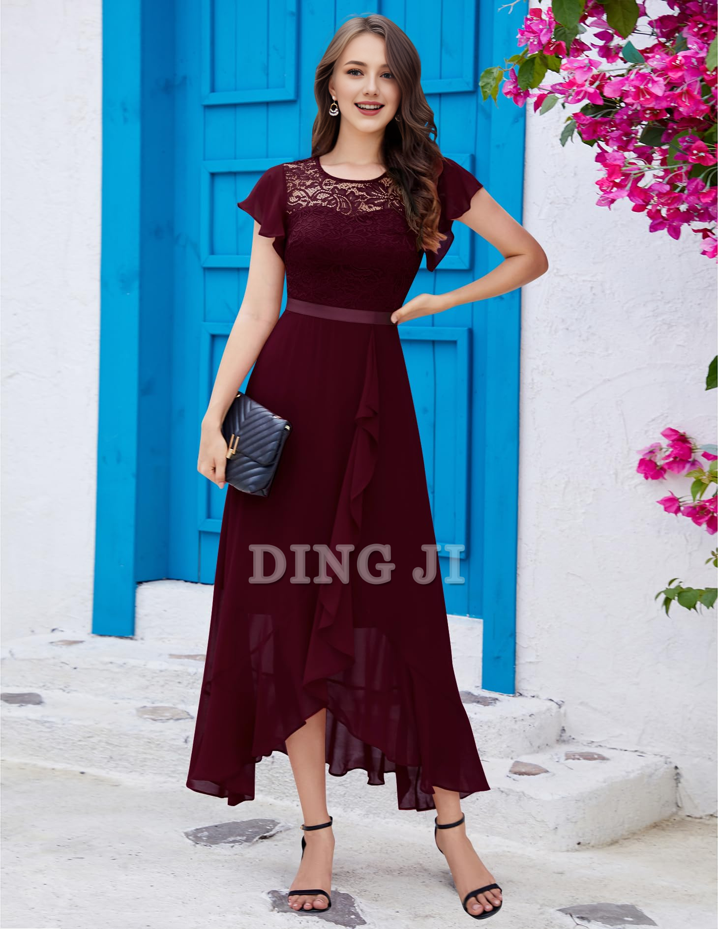 DingJiDress Prom Dress Women Side Fork Elegant Lace Long Simple Retro Formal Wear Dresses Wedding Guests Dresses