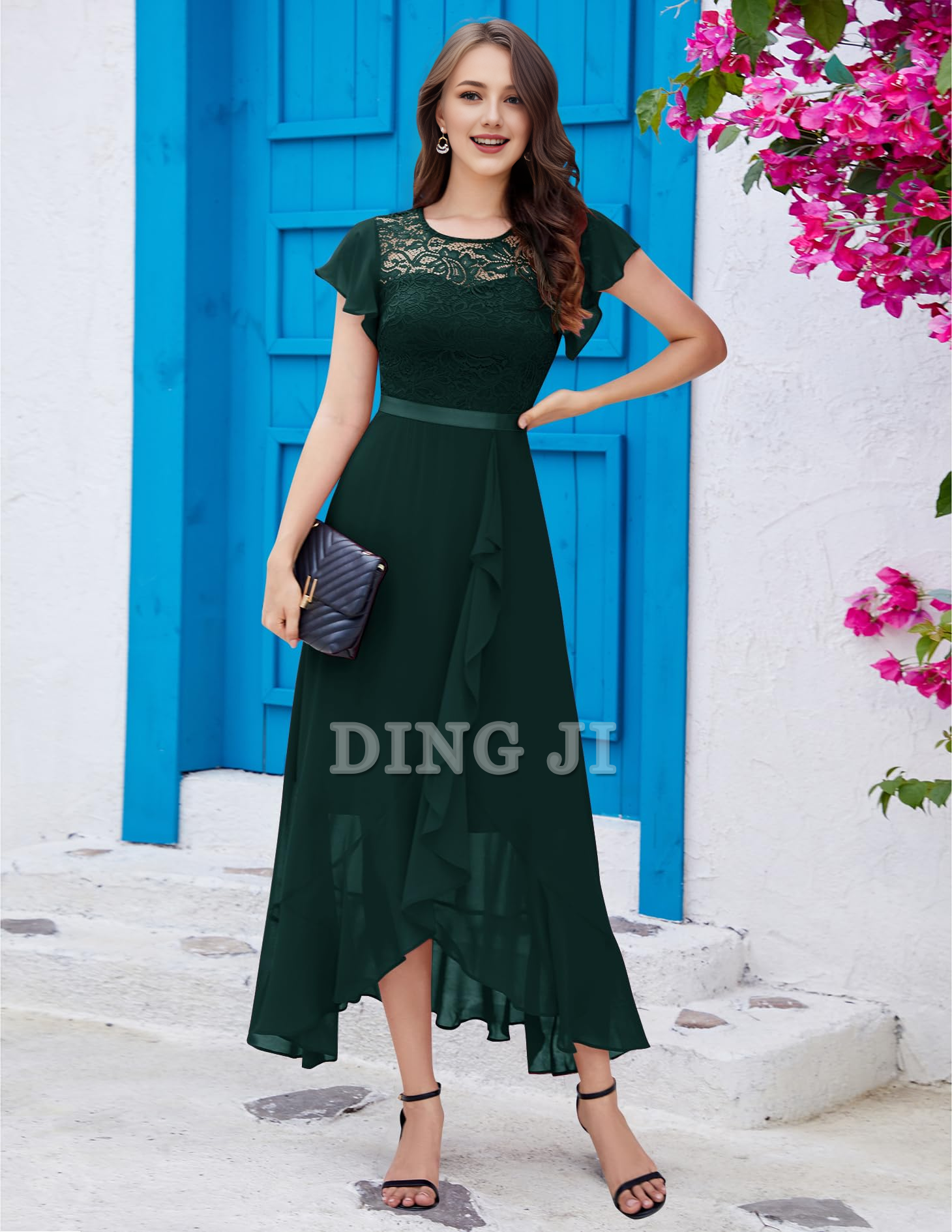 DingJiDress Prom Dress Women Side Fork Elegant Lace Long Simple Retro Formal Wear Dresses Wedding Guests Dresses
