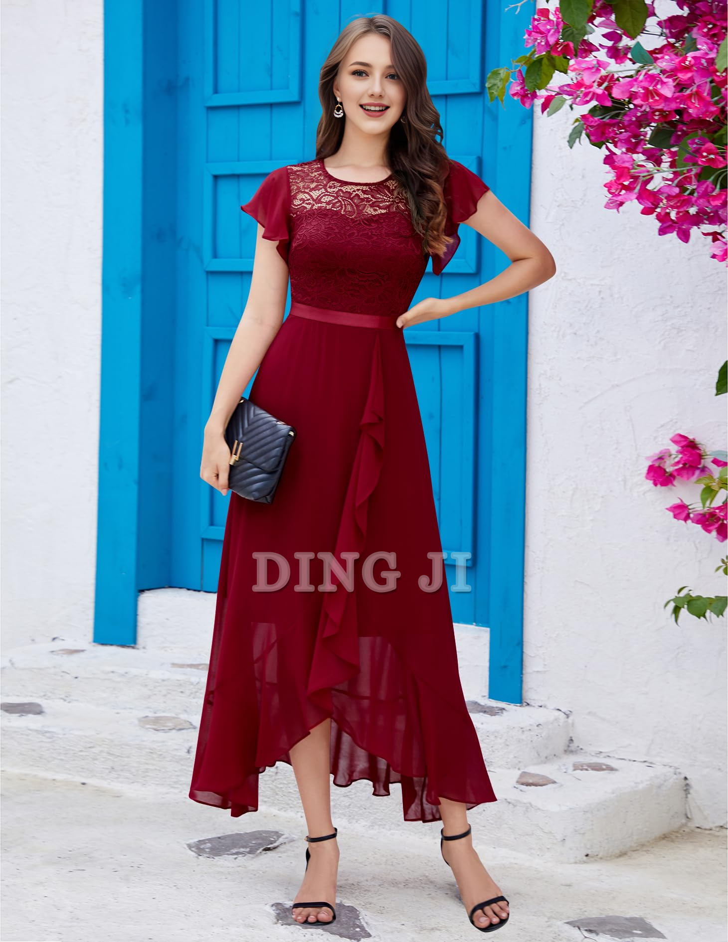 DingJiDress Prom Dress Women Side Fork Elegant Lace Long Simple Retro Formal Wear Dresses Wedding Guests Dresses
