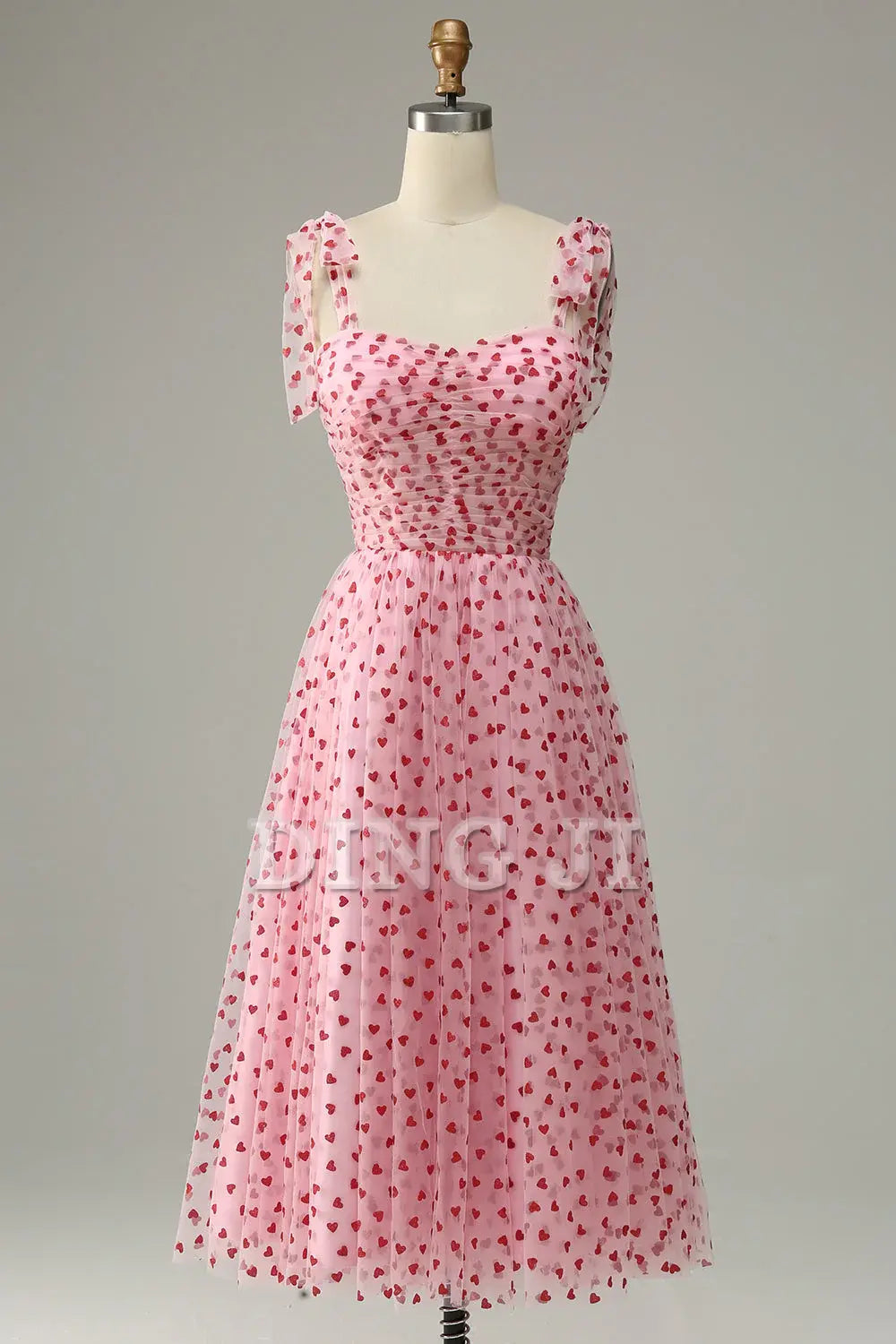 DingJiDress Prom Dress A-line Square Neck Tulle Midi Dress Hearts Romantic Formal Women's Dresses Wedding Guests Dresses
