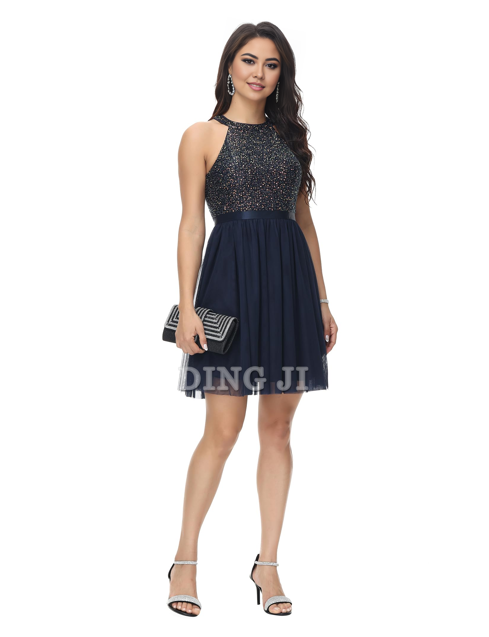 DingJiDress Prom Dress Homecoming Dresses Sequin Dress A Line Prom Cocktail Swing Tulle Dress Sparkly Formal Wear Dresses Wedding Guests Dresses