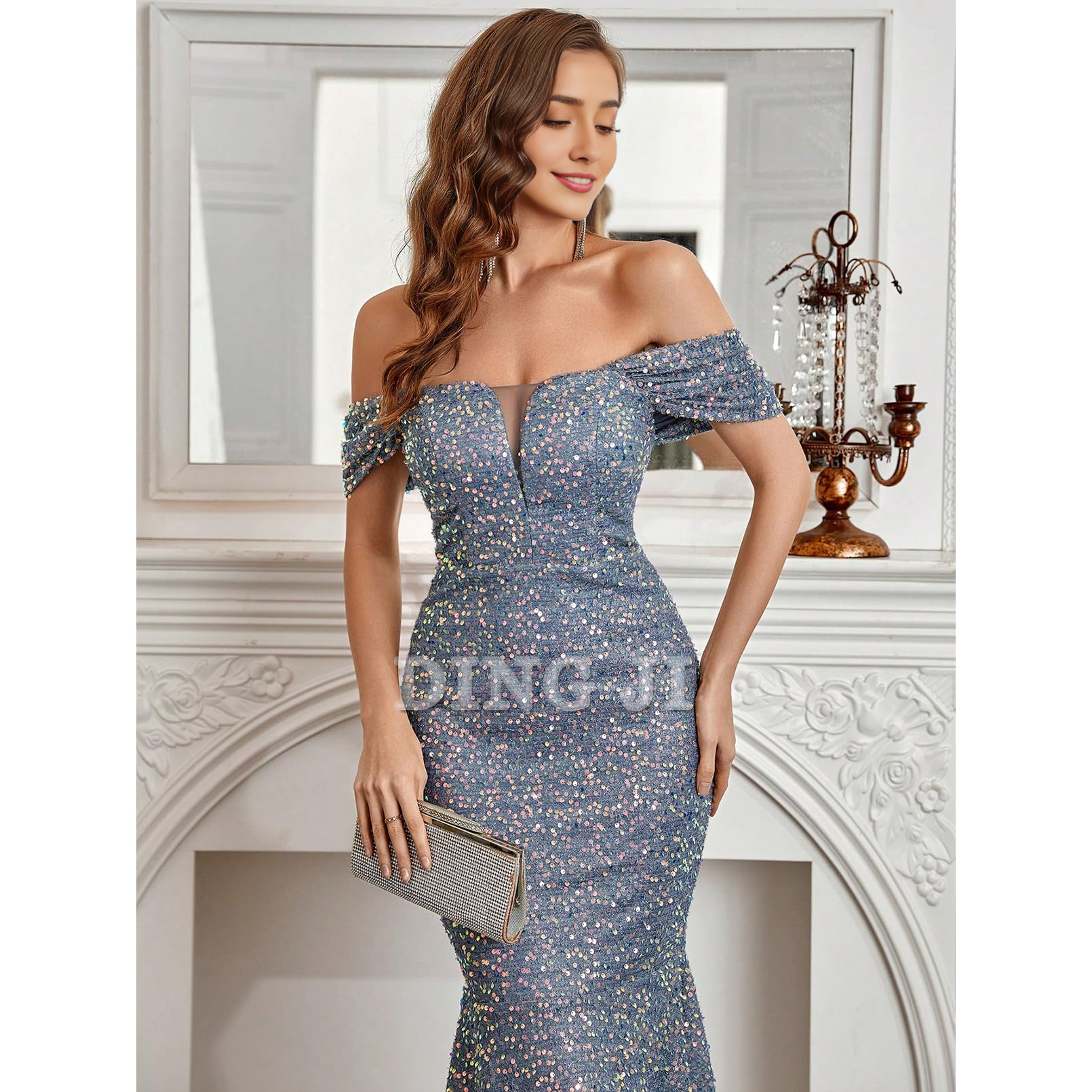 DingJiDress Prom Dress Sequin Bodycon Long Sleeve Elegant Evening Party Maxi Dresses Exquisite Formal Wear Dresses Wedding Guests Dresses