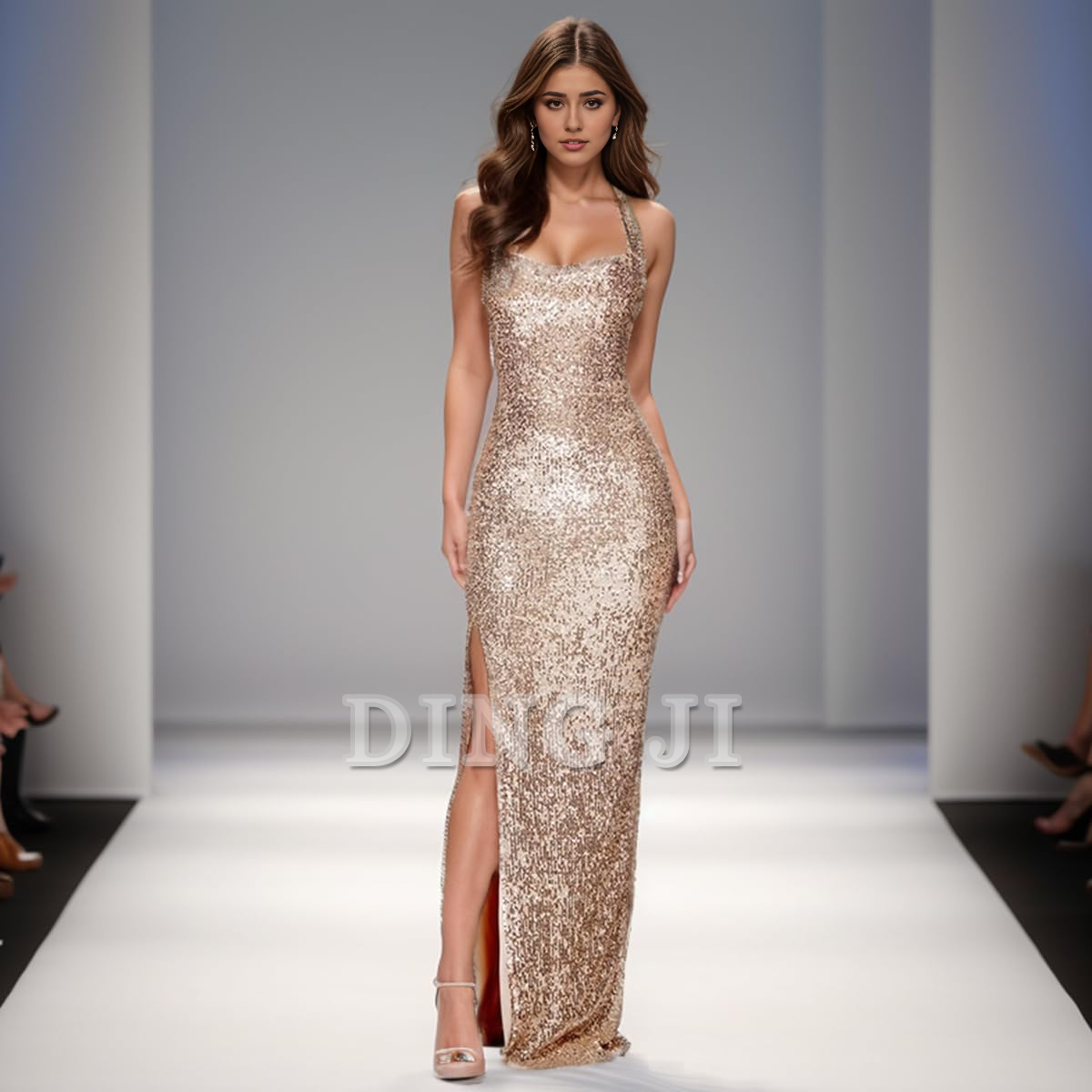 DingJiDress Prom Dress Sequin Sleeveless Split Floor Length Sparkly Maxi Dress Romantic Formal Wear Dresses Wedding Guests Dresses
