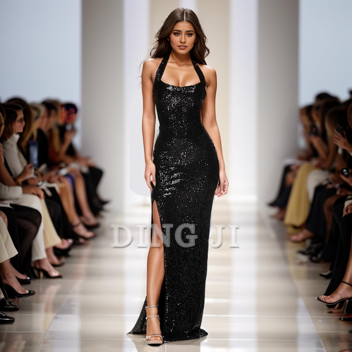 DingJiDress Prom Dress Sequin Sleeveless Split Floor Length Sparkly Maxi Dress Romantic Formal Wear Dresses Wedding Guests Dresses