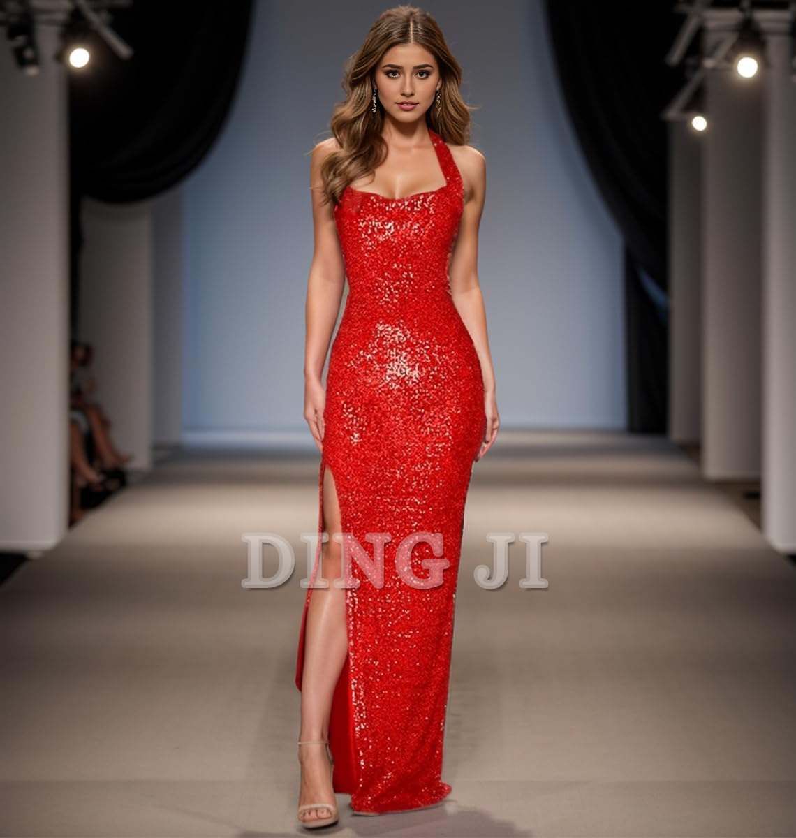 DingJiDress Prom Dress Sequin Sleeveless Split Floor Length Sparkly Maxi Dress Romantic Formal Wear Dresses Wedding Guests Dresses