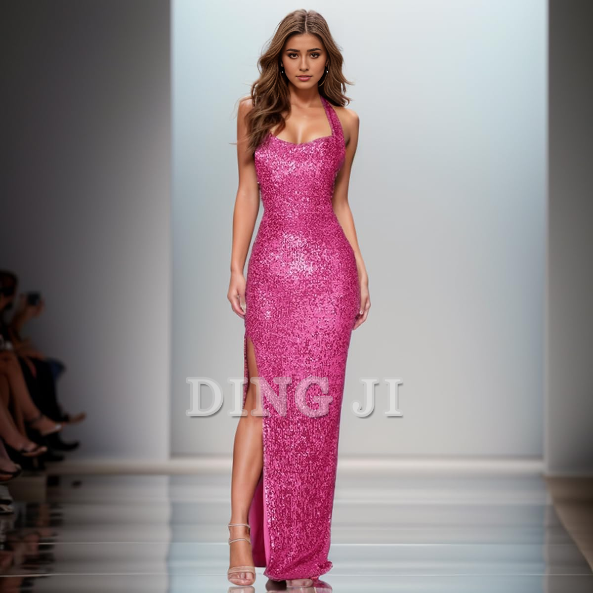 DingJiDress Prom Dress Sequin Sleeveless Split Floor Length Sparkly Maxi Dress Romantic Formal Wear Dresses Wedding Guests Dresses