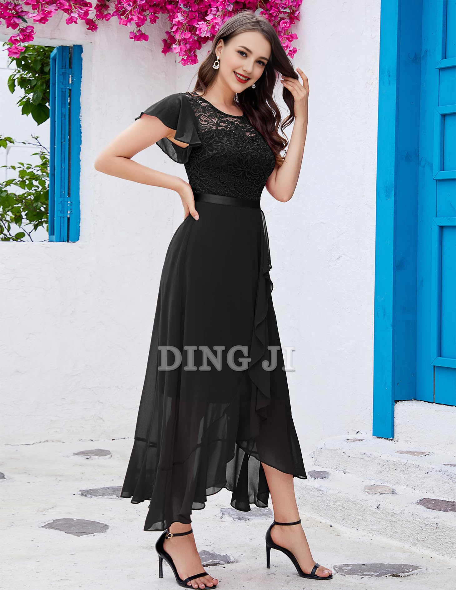 DingJiDress Prom Dress Women Side Fork Elegant Lace Long Simple Retro Formal Wear Dresses Wedding Guests Dresses