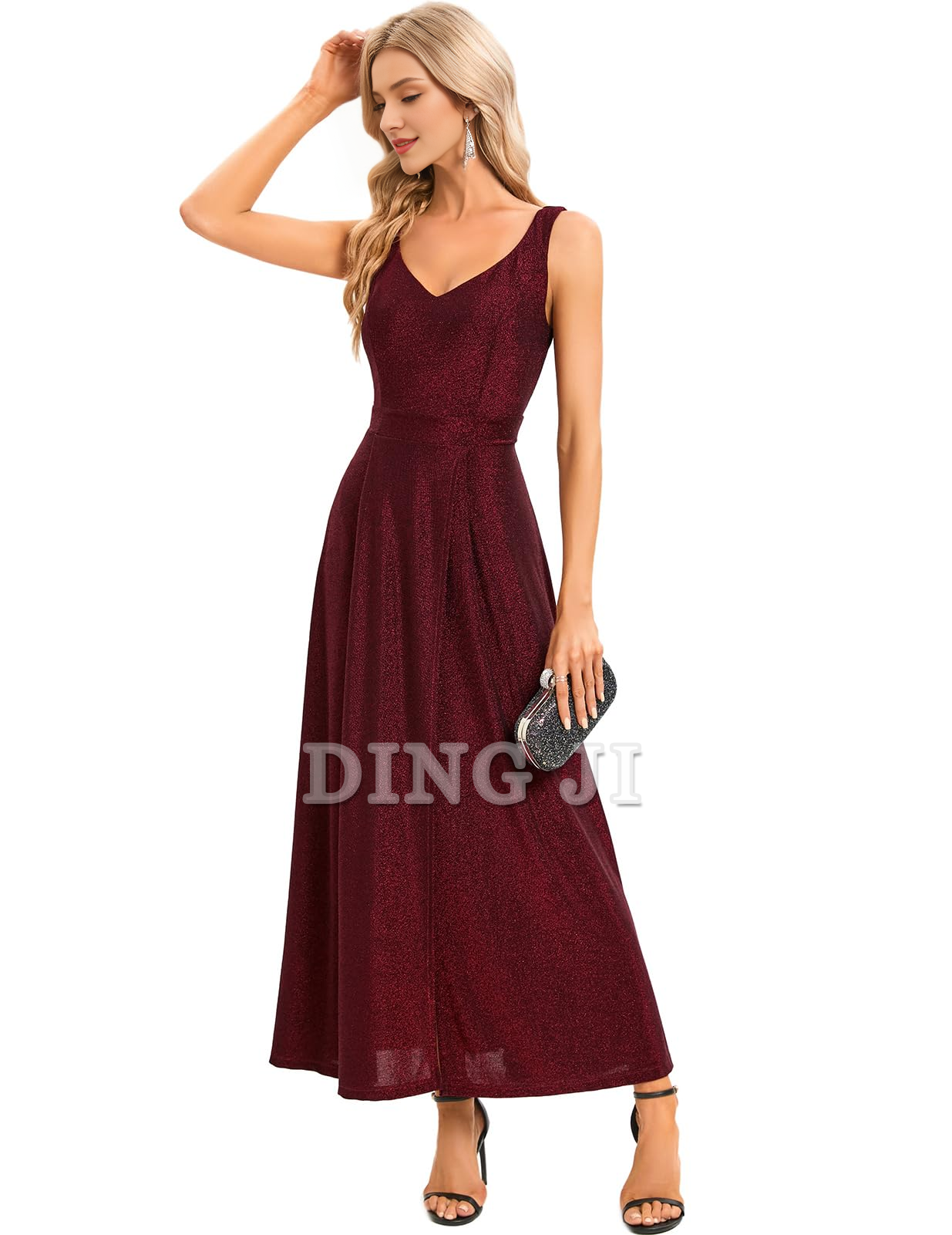 DingJiDress Prom Dress V Neck Slit Dress Evening Party Side Fork Sparkle Long Formal Wear Dresses Wedding Guests Dresses